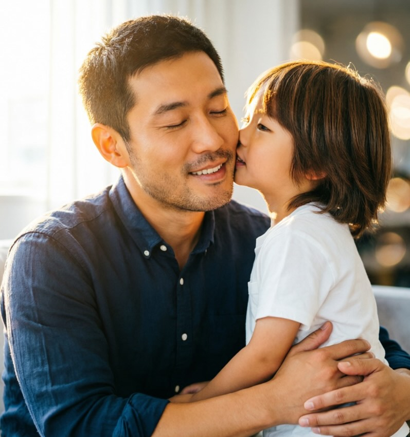 Homme et enfant ensemble pour les défenses immunitaires
