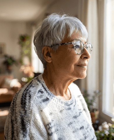 Femme âgée regardant par la fenêtre